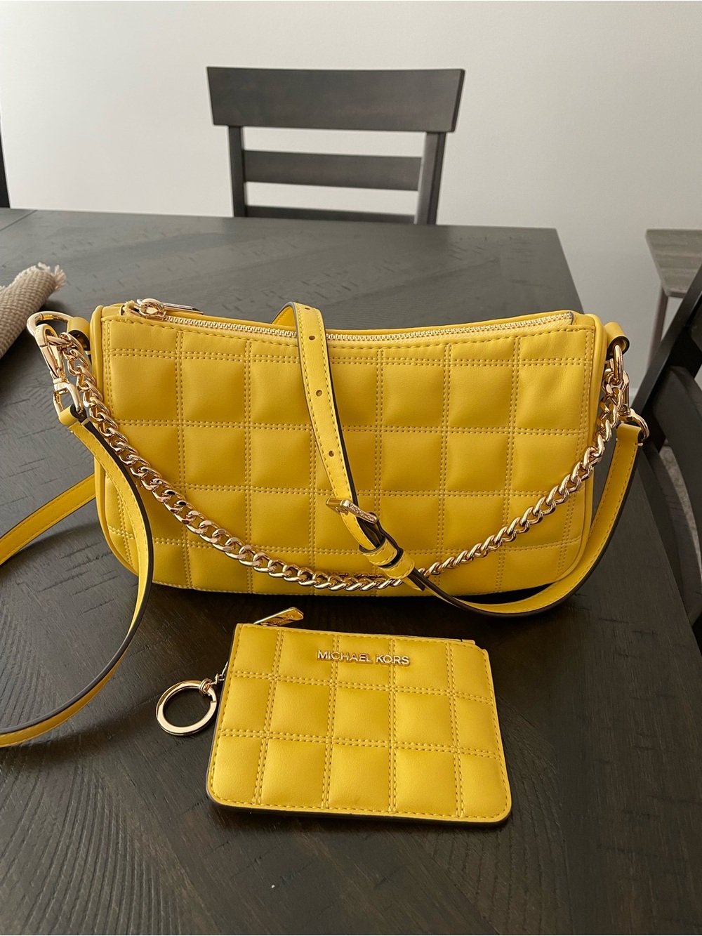 Michael Kors Carmela Daisy Yellow Pouchette crossbody bundle